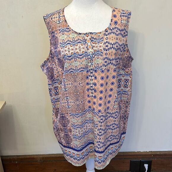 Talbots blue orange patterned sleeveless blouse Size 2X EUC - Picture 1 of 10